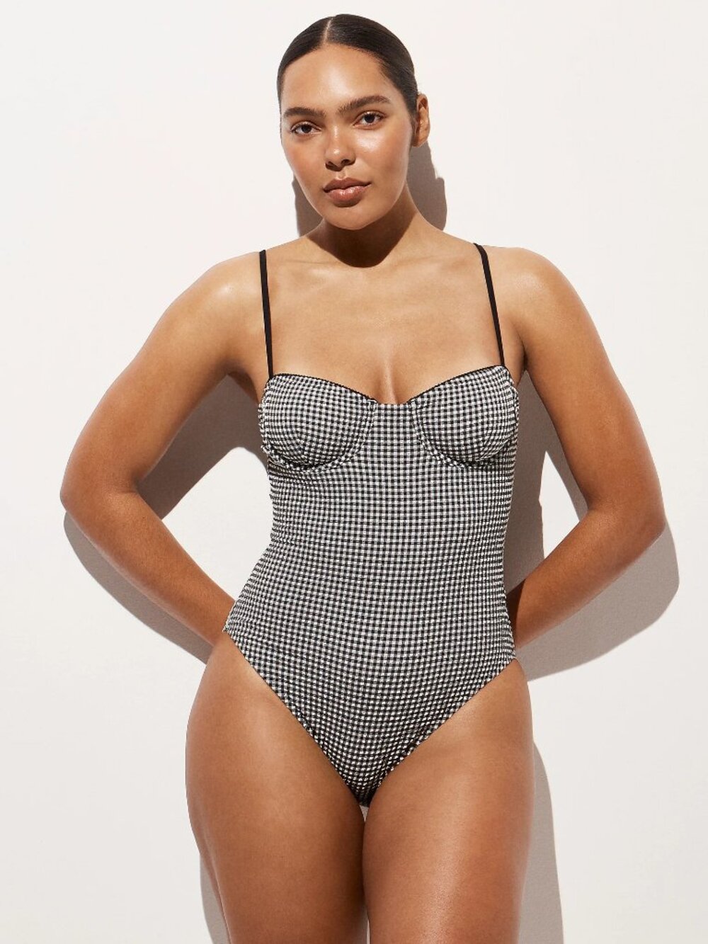 J. Crew Balconette Underwire One-Piece in Gingham Black and White